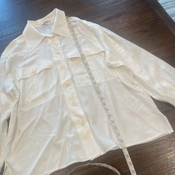 Madewell Women's Sz XL Silk Utility-Pocket Button-Up Shirt Off-White NU463 - Picture 10 of 12